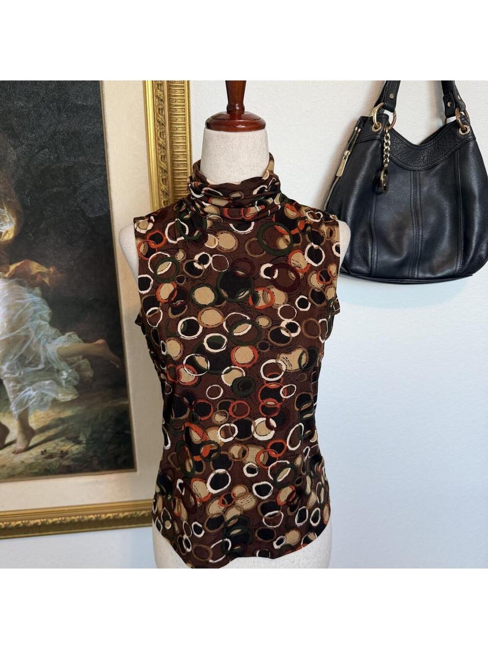 Vintage Autumn Sleeveless Turtle Neck Funky Top